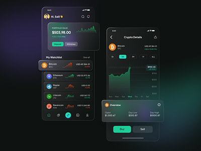 Cryptocurrency Trading - Mobile App app bitcoin crypto cryptocurrency dark design finance glass glassmorphism gradient mobile trading ui