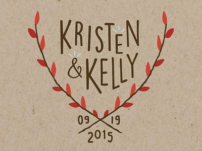 Crest ampersand branch brown crest fall invite leaves logo names red rustic wedding