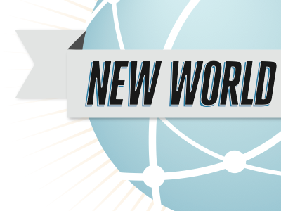 New World Order Logo blue brand circle design globe gray logo ribbon sky blue sunburst world