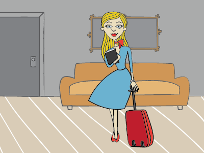 Fractured Fairy Tale apartment cartoon drawing goldilocks illustration luggage suitcase woman