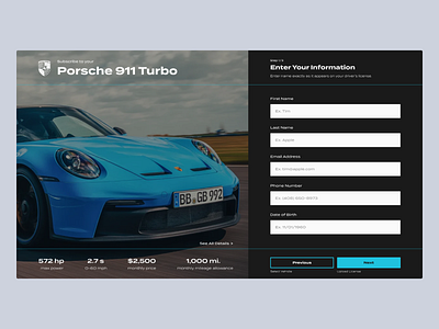 Signup form for Porsche's car subscription program