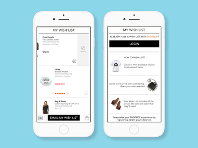 Shopbop -- Wishlist! ecommerce product design ui ux