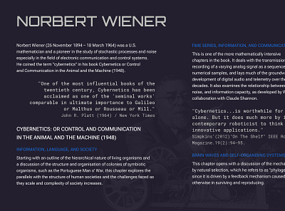 Callout 1# - Cybernetics - Norbert Wiener aesthetic computerscience cybernetics design figma historicalfigures homework practice science sf shiftnudge typography ui ux