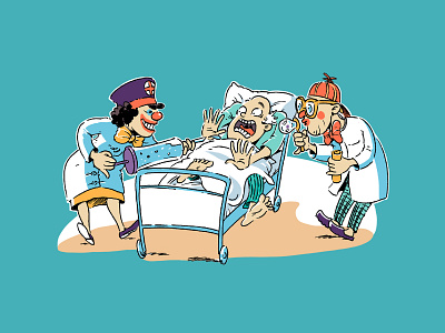 Clownland cartoon character circus clown funny gag hospital illustration poster