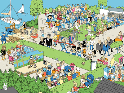 Helsingin Sanomat advertising campaign character crowded illustration sea soccer summer theater