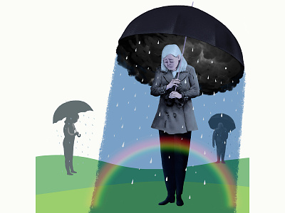 Sorrow crying depressed depression editorial grief hope illuatration misery pain rain rainbow sadness