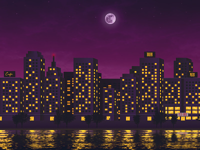 City Lights adobe illustrator background city colors game purple vector yellow