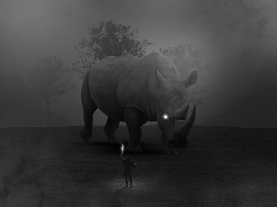 Facing the Fear adobe photoshop black and white concept art depth fog image manipulation rhino