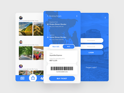 Trainey Concept App app bandarban bangladesh blue booking chittagong dhaka place railway station sylhet ticket train travel ui ux white