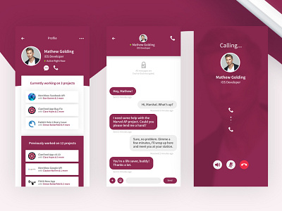 UI Paramour - App app application buttons call color icon ios maroon messaging minimal mockup ui