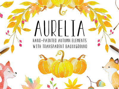 Aurelia Autumn Clip Art autumn clipart autumn pumpkin autumn wreath clip art clipart handmade png pumpkins watercolor clipart wreath