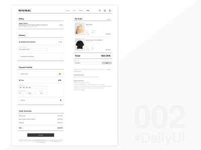 Daily UI challenge 002 - Credit Card Checkout checkout checkout flow credit card checkout daily 100 challenge daily ui 002 daily ui challenge dailyui e commerce e shop form fields minimal payment place order shopping bag shopping cart