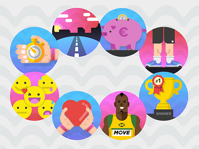 Illustrations for Wemoove's Branding app application emoji illustration move running usain