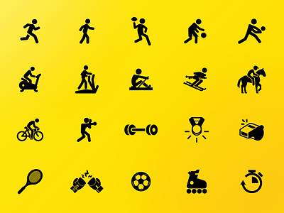 Sport icons set ball boxe effort football icons pictogrammes roller running ski soccer training workout