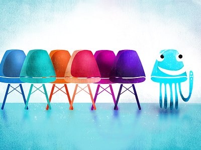Jim The Jellyfish bright cartoon chairs character colors eames illustration jellyfish kids