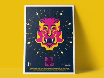 H1-65 MerLion Poster branding character design hacker illustration lion lion mascot logo mascot minimal pink poster roar screenprint singapore technology yellow