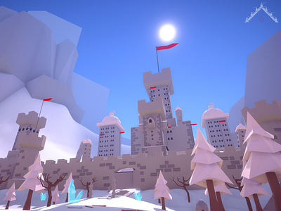 Low Poly Winter Lands cartoon castle cold crystal epic fantasy game art ice kingdom landscape lowpoly mountains rocks scene scenery snow toon tower trees winter