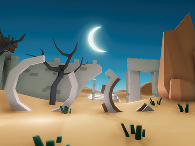 Low Poly Desert Ruins desert game game asset level design lowpoly moon night ruins sand scenery unity