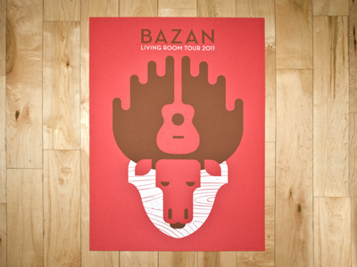 Bazan Poster Printed guitar moose poster red screen print