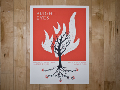 Bright Eyes Poster Printed bright eyes fire screen print tree