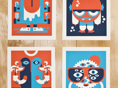 summer monsters printed! card set illustration screen print summer