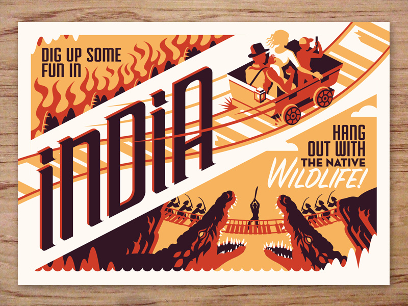 india postcard indiana jones travel postcards movie posters illustration design