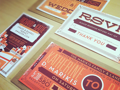 orange invites design typography wedding