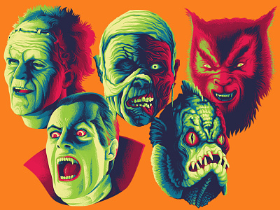 squad goals apparel design dracula frankenstein gillman illustration monster squad movie monsters mummy portraits wolfman