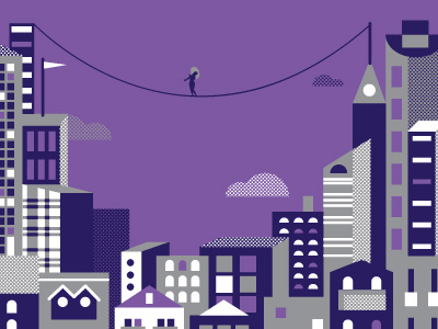Tightrope city illustration purple