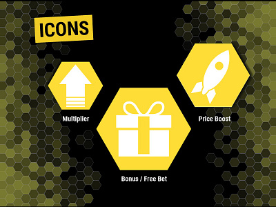 Eazibet - Icons betting black bonus brand identity branding corporate identity graphic design honeycomb icon illustration multiply price boost rebranding sports vector waben yellow