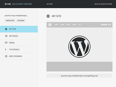 WordPress Premium Hosting Dashboard blue dashboard flat media temple monochrome ui user experience design user interface design wordpress