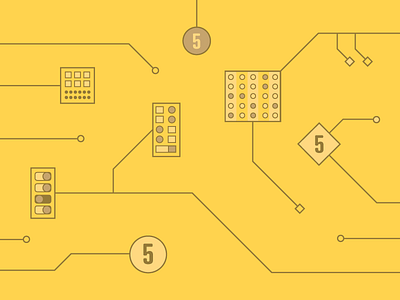 Techables 5 five flat design numbers pattern patterns tech technology yellow