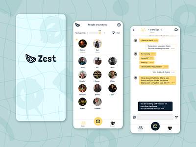 Zest - Mobile app for chatting with people adobe xd adobexd app app design brand chat icon logo mobile app mockup ui ui design uidesign uiux user interface ux design ux ui uxdesign uxui vector