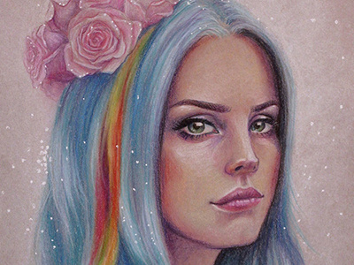 pixie blue hair colored pencil colorful dreamy lana del rey pastel pink pink roses pixie girl rainbow roses