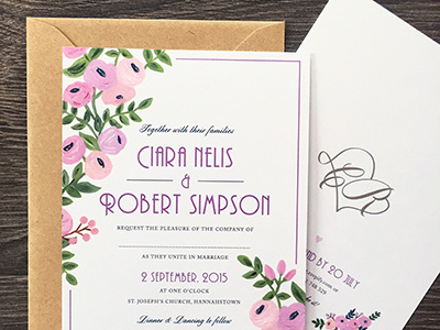 Art Deco cards flowers invitations painting wedding invitations wedding stationery weddings