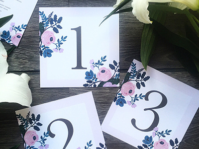 Blush Table Numbers cards flowers painting table numbers weddings