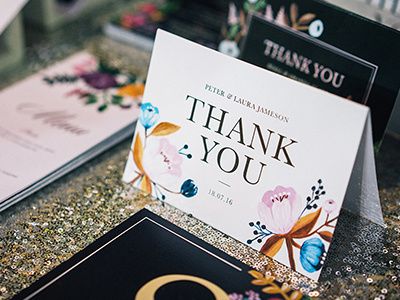 Thank you! cards flowers painting thank you wedding stationery weddings