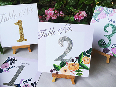 DIY Table Numbers cards flowers love painting table numbers wedding stationery weddings