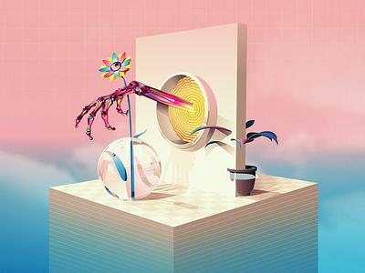 Somewhere Along The Way We Glitched 3d artwork bug future glass glitch hand illustration illustrator nature plant render space vector