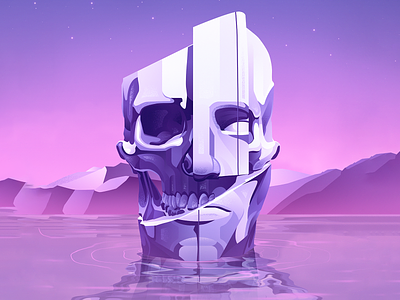 Drowned Heroes artwork face illustration illustrator nature pink portrait purple reflection space statue vector water