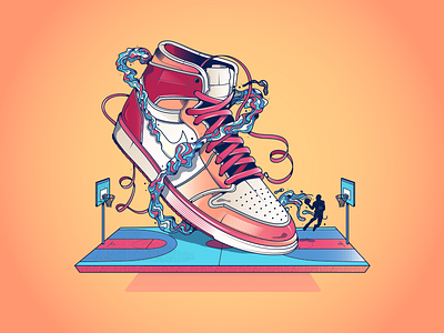 Jordan A1's basketbal blue field illustration illustrator jordan orange red shirt shoe sneaker