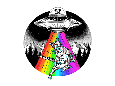 A Darker Side black white cat illustration mickey mickey mouse rainbow space ufo
