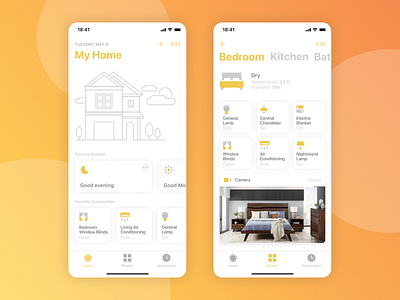 Smart Home App app app design apple clean clean app color design home ios smart smart home ui uxd yellow