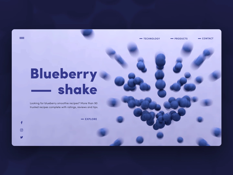 Blueberry Shake Landing 3d 3d animation cinema 4d design landing design landing page ui