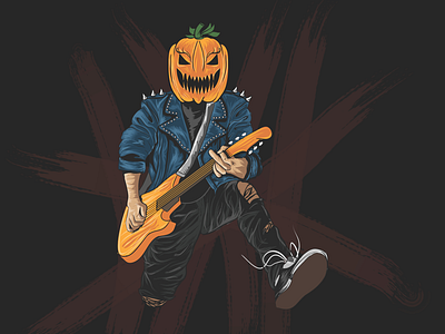 Punk rock halloween pumpkin illustration artwork banner creative creepy design greeting halloween illustration monster october party poster pumpkin punk rock scary skull spooky trick or treat vector
