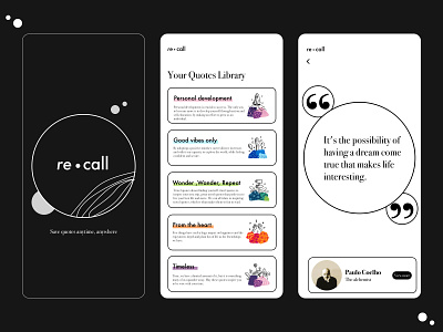 re.call - quotes library app app design clean ui collection design library minimal minimalist motivation quote quotes reading reading app