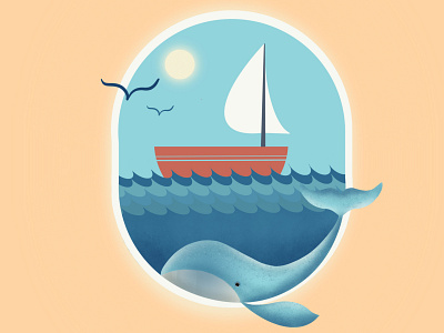 Procreate Ocean scenery boat drawing illustration ocean ocean life procreate