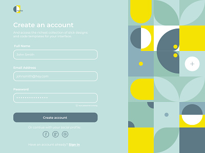 Create account page app design concept design form sign up