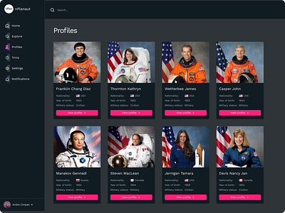 Astronauts profiles app design astronauts cards design profiles prole ui ui ux