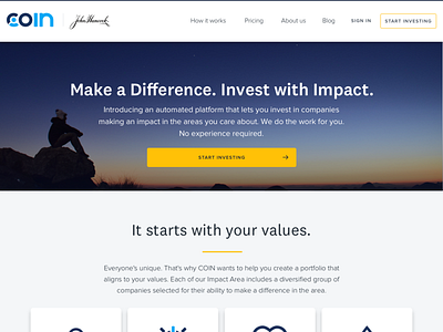 Coin Homepage design finance finance app fintech homepage design impact investing landing page ui ux ux design web